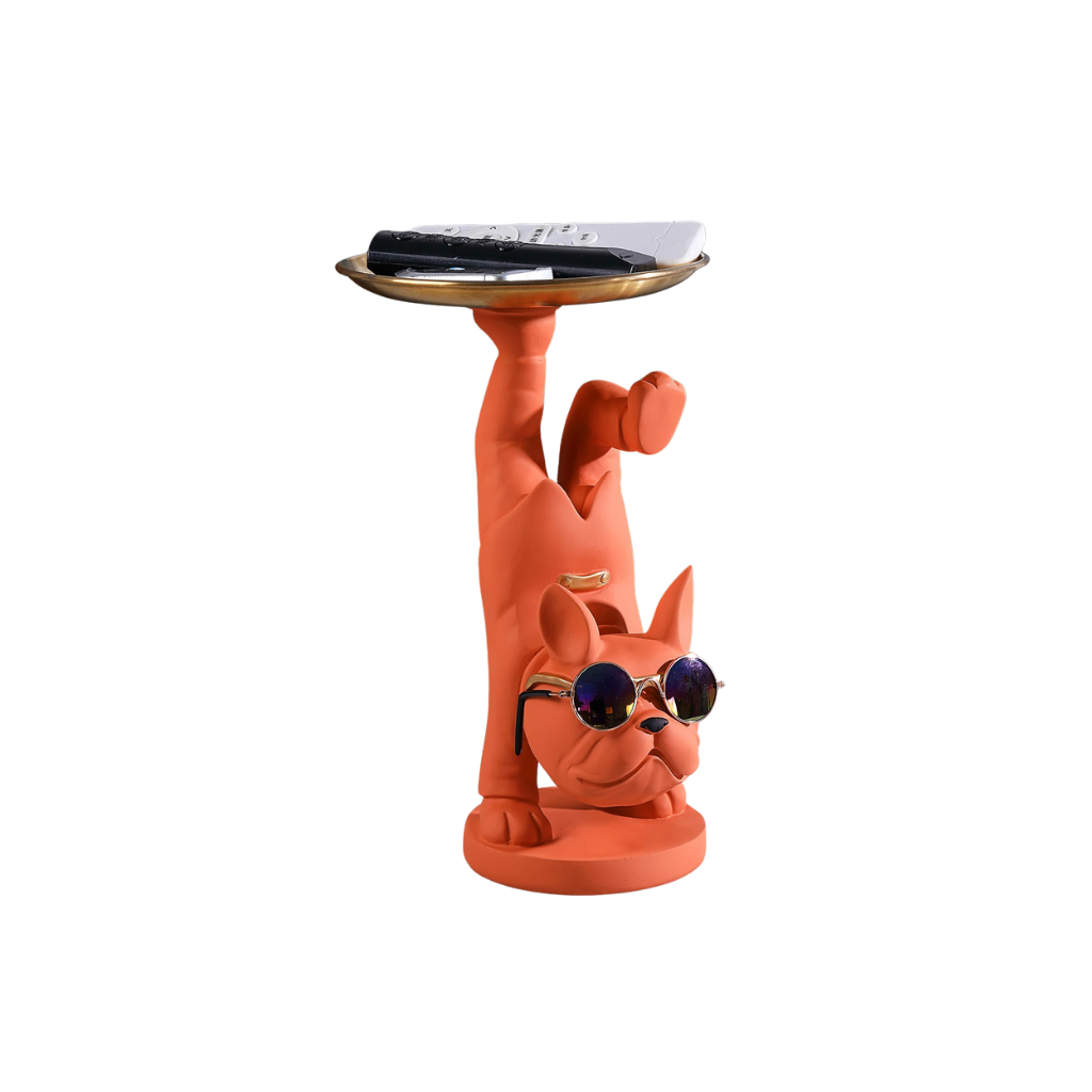 Homio Decor Orange Posing Bulldog Tray Statue