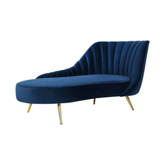 Homio Decor Right Sided / Blue Contemporary Velvet Sofa Bed