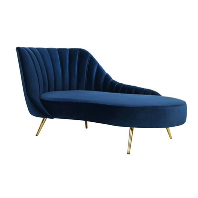 Homio Decor Right Sided / Blue Contemporary Velvet Sofa Bed