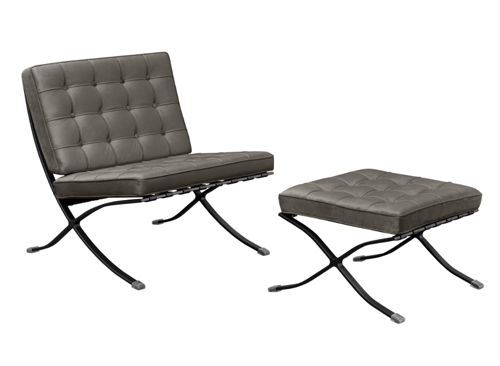 Homio Decor Silver / Chair & Ottoman / Black Coating Barcelona Chair - Velvet