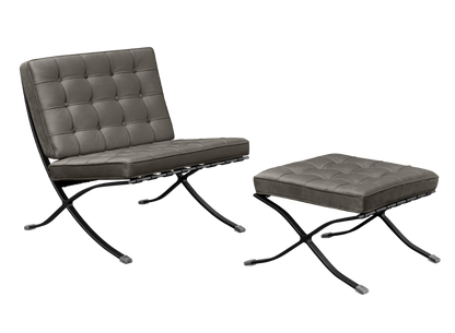 Homio Decor Silver / Chair & Ottoman / Black Coating Barcelona Chair - Velvet