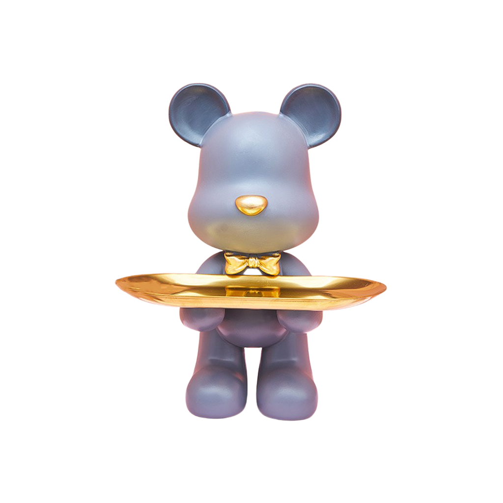 Homio Decor Type 1 / Grey Resin Bear Tray Statue