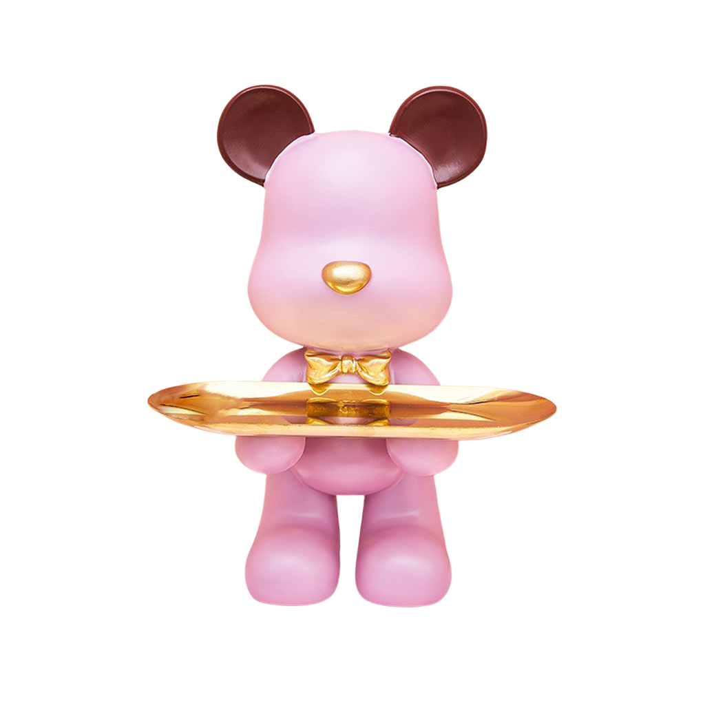 Homio Decor Type 1 / Pink Resin Bear Tray Statue