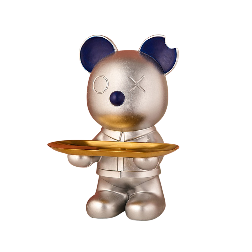 Homio Decor Type 2 / Silver Resin Bear Tray Statue