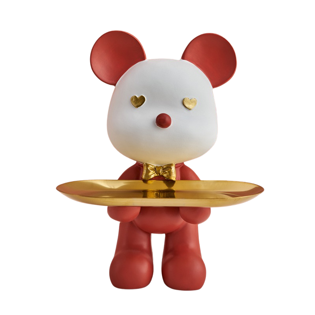 Homio Decor Type 3 / Red Resin Bear Tray Statue