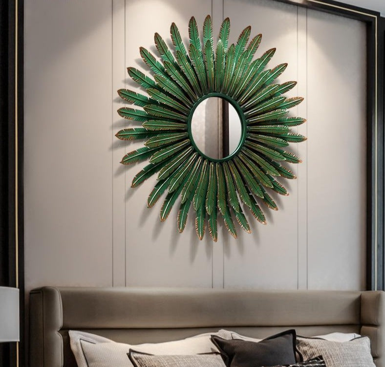 Homio Decor Wall Decor 65x65cm Green Leaves Decorative Mirror
