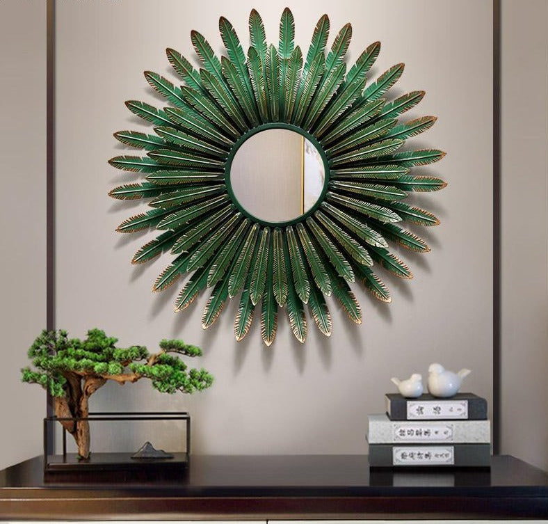 Homio Decor Wall Decor 65x65cm Green Leaves Decorative Mirror