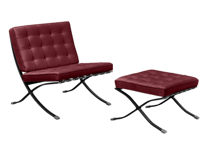 Homio Decor Wine Red / Chair & Ottoman / Black Coating Barcelona Chair - Velvet