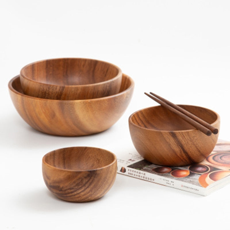 Homio Decor Wooden Homeware Natural Acacia Wood Salad Bowl