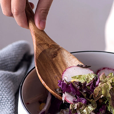 Homio Decor Wooden Homeware Natural Teak Wood Salad Cutlery