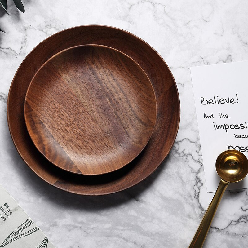 Homio Decor Wooden Homeware Set of 2 Walnut Wood Tableware