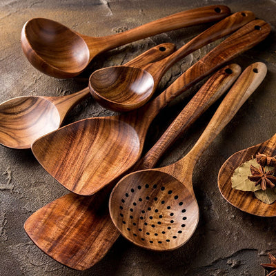 Homio Decor Wooden Homeware Thailand Teak Wood Kitchen Tool Set